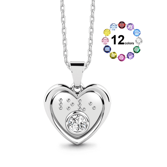 Gnoce Braille Heart Necklace with Custom Birthstone_1