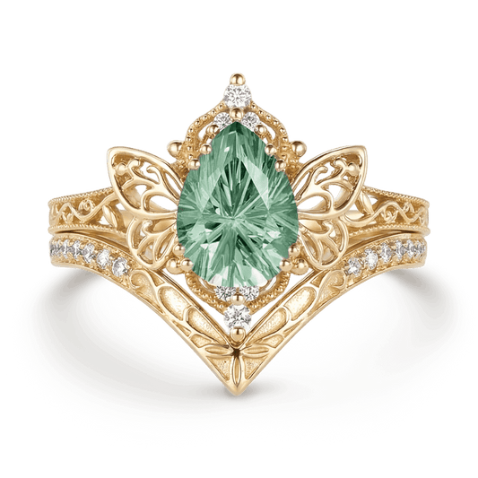 Gnoce Inspired Fairy Butterfly Vintage Engagement Ring Set_1