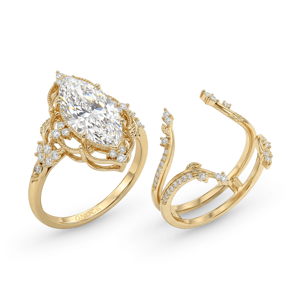Gnoce Retro Style Leaf Marquise-Cut Engagement Ring Set_4