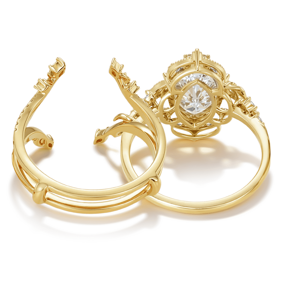 Gnoce Retro Style Leaf Marquise-Cut Engagement Ring Set_6