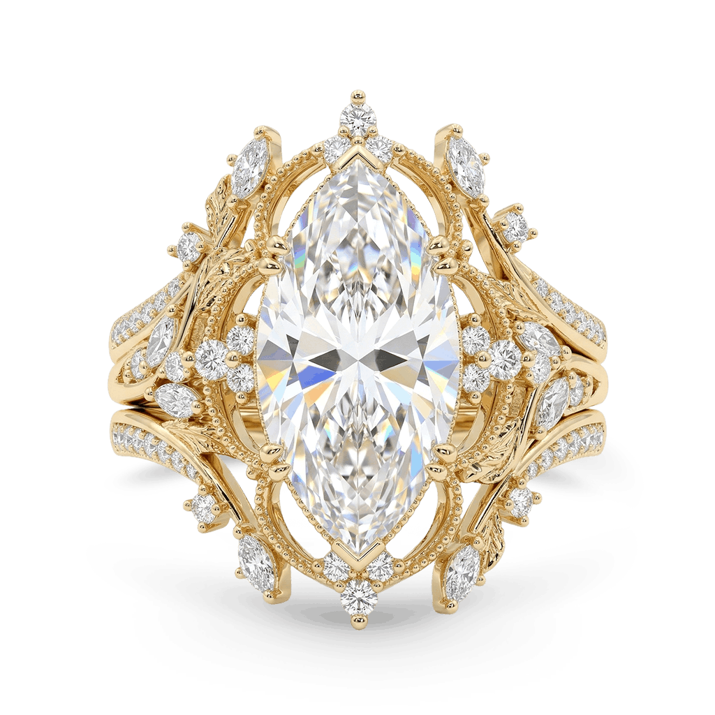 Gnoce Retro Style Leaf Marquise-Cut Engagement Ring Set_1