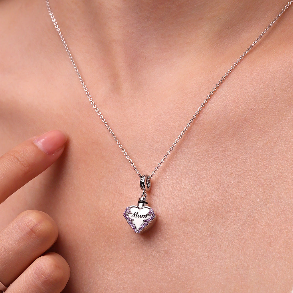 Gnoce Heart Urn Ashes Birthstone Charm Platinum-plated Silver Blend_4