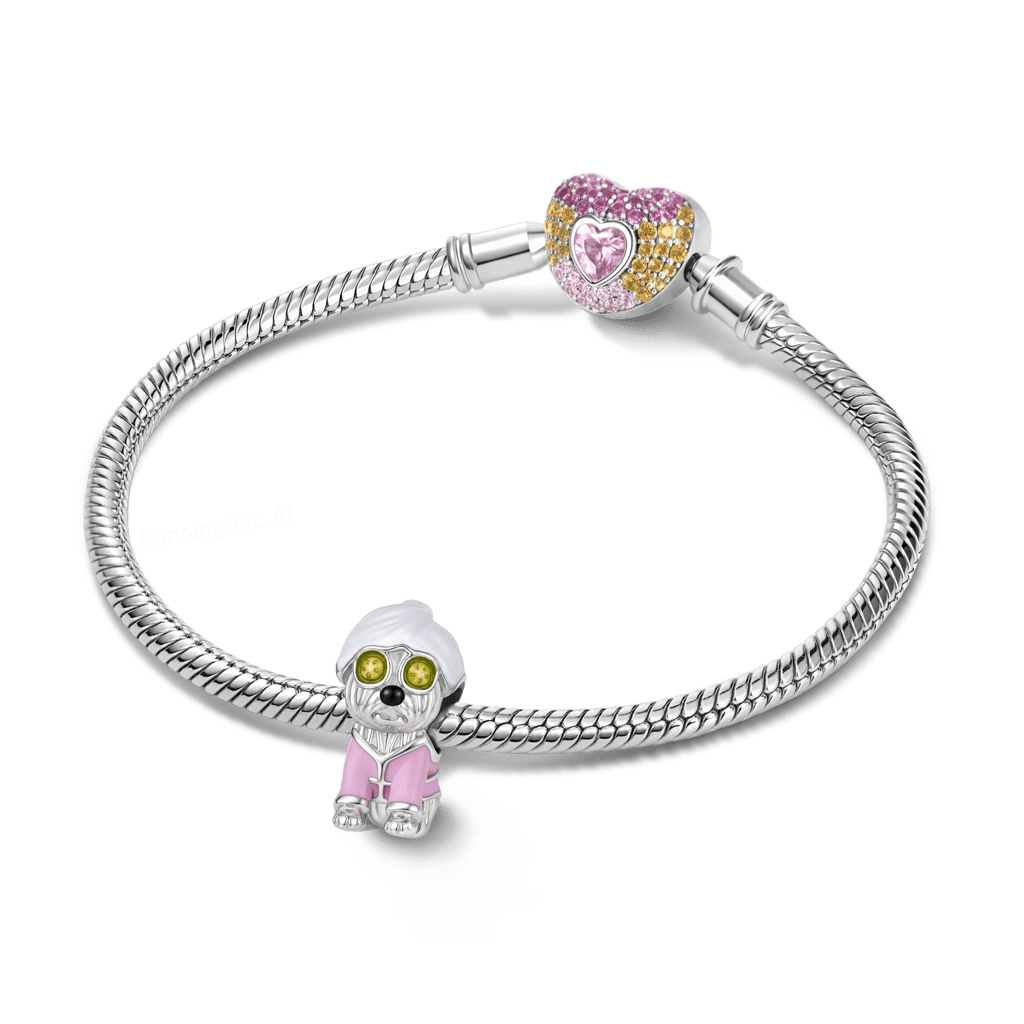 Gnoce Dog Wearing A Headscarf Charm Platinum-plated Silver Blend_3