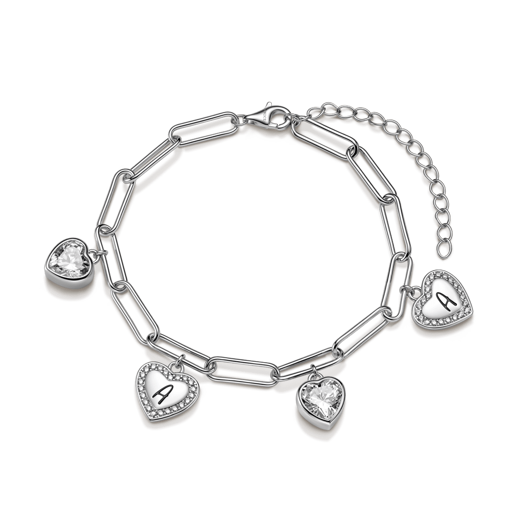 Gnoce Heart Engravable Chain Bracelet Platinum-plated Silver Blend_1