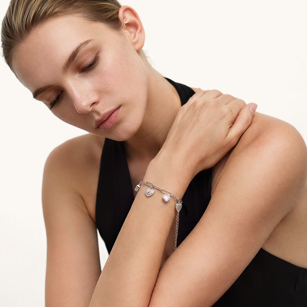Gnoce Heart Engravable Chain Bracelet Platinum-plated Silver Blend_3
