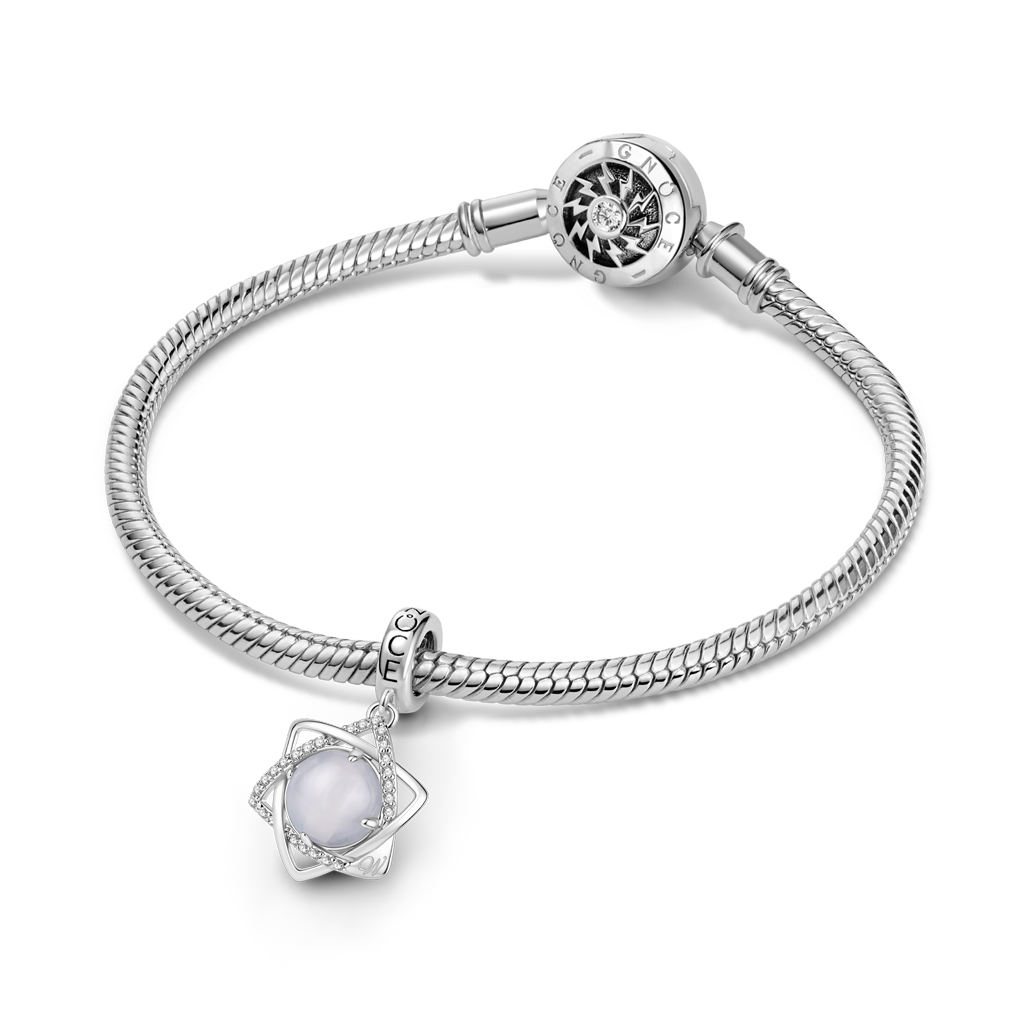 Gnoce Hexagon Star Engravable Charm Platinum-plated Silver Blend_4