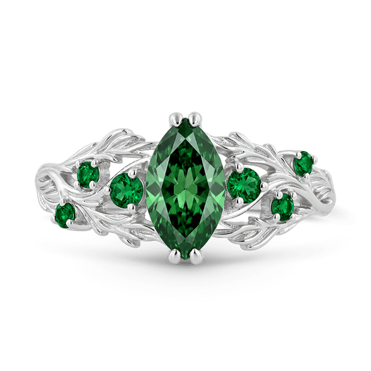 Gnoce Vine Green Marquise-Cut Engagement Ring Platinum-plated Silver Blend_1