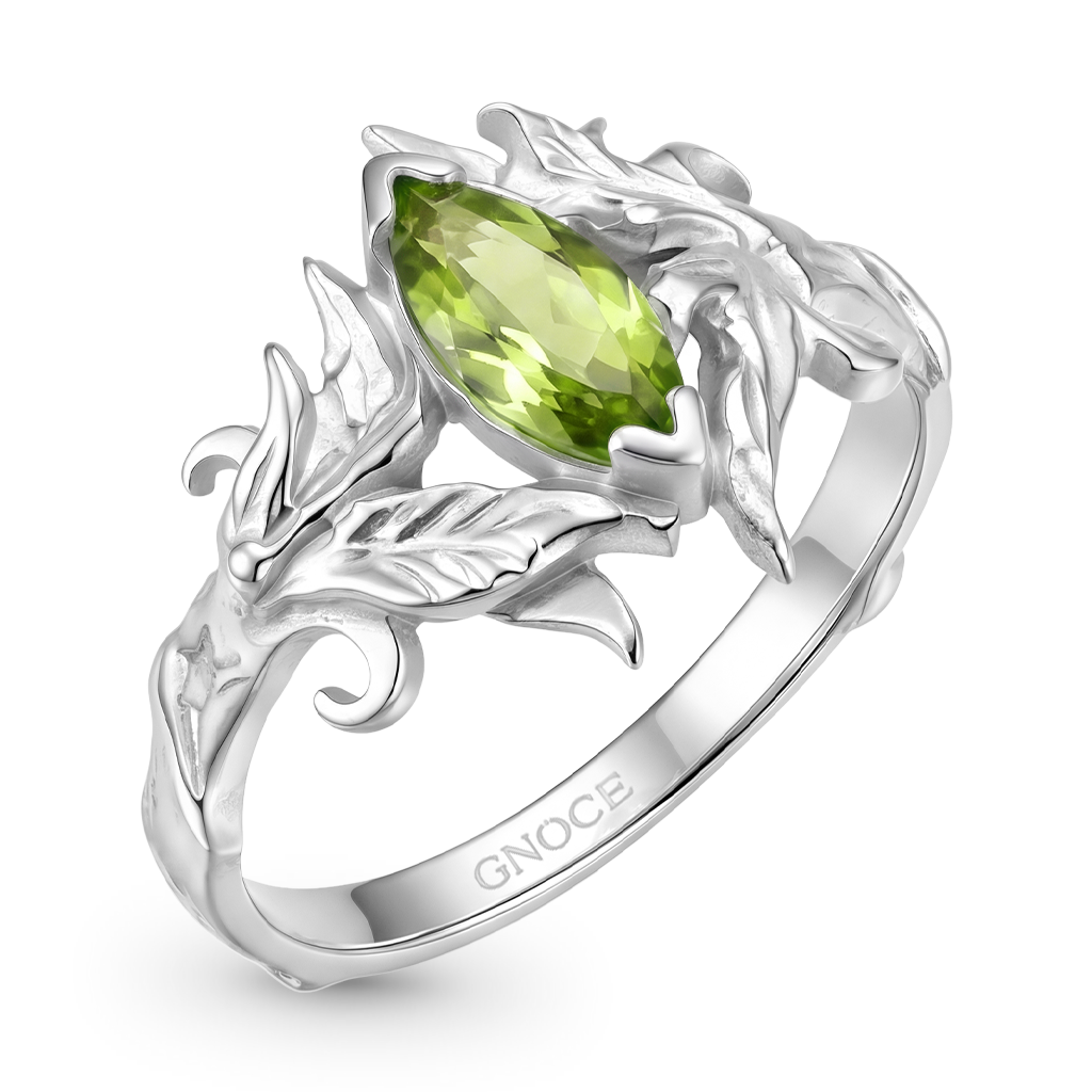 Gnoce Leaf & Vine Marquise-Cut Engagement Ring Platinum-plated Silver Blend_4