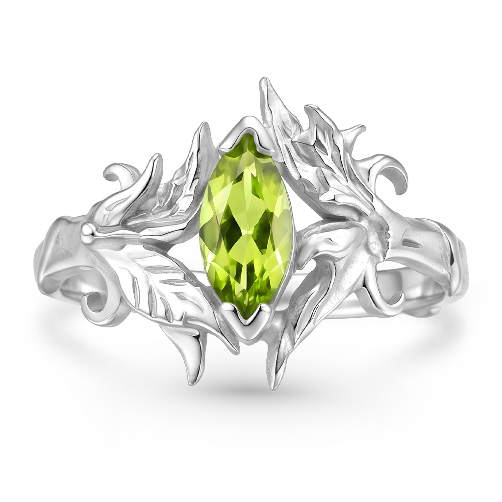 Gnoce Leaf & Vine Marquise-Cut Engagement Ring Platinum-plated Silver Blend_1