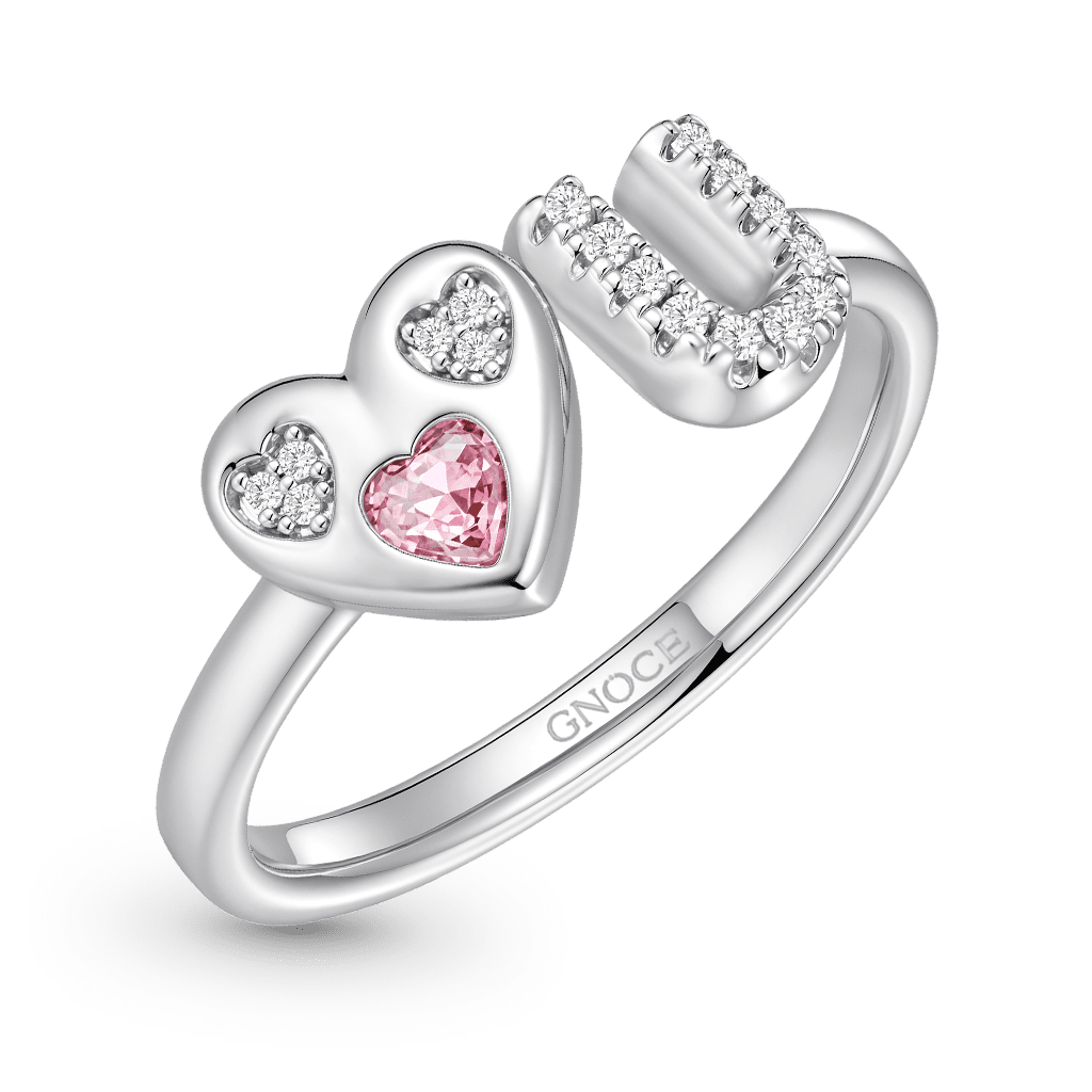 Gnoce Customized Initial Birthstone Ring Platinum-plated Silver Blend_4