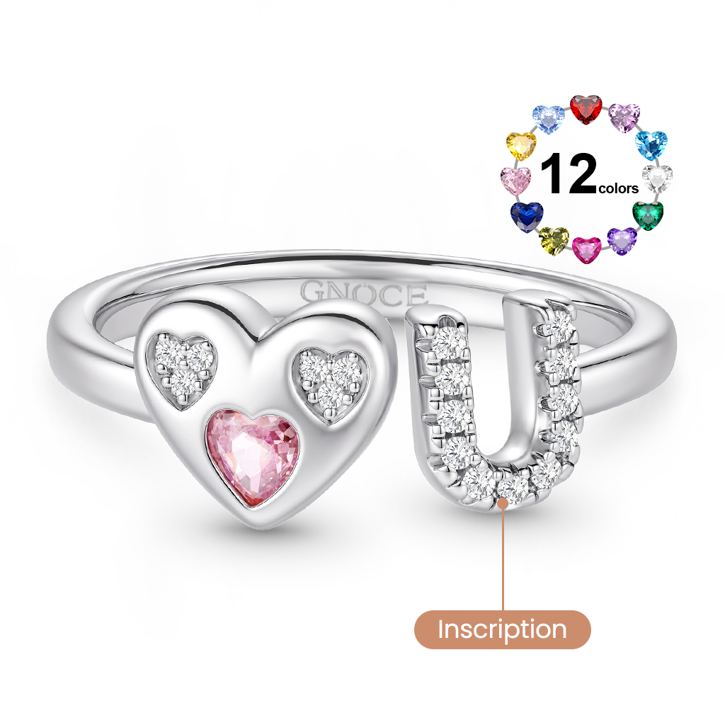 Gnoce Customized Initial Birthstone Ring Platinum-plated Silver Blend_1