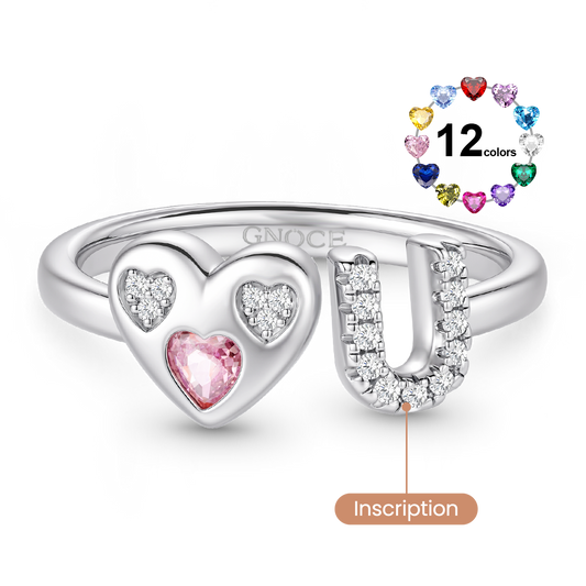 Gnoce Customized Initial Birthstone Ring Platinum-plated Silver Blend_1