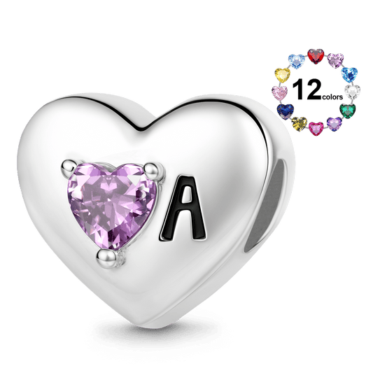 Gnoce Heart Customized Initial Birthstone Charm Platinum-plated Silver Blend_1