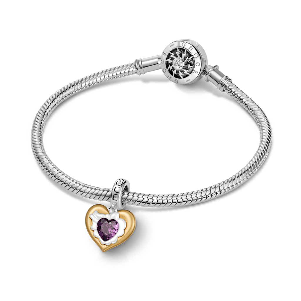 Gnoce Heart Birthstone Engravable Charm Platinum-plated Silver Blend_3