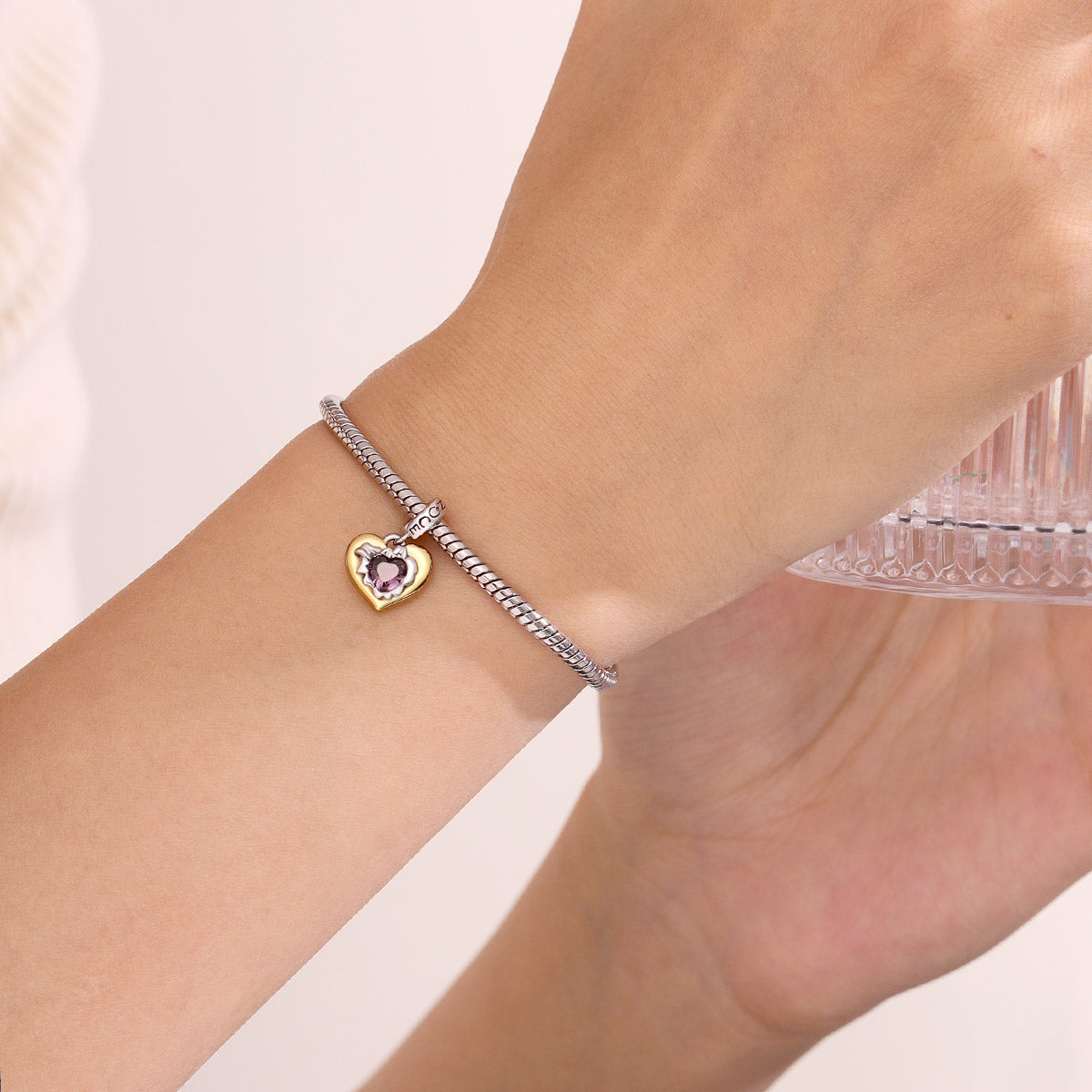 Gnoce Heart Birthstone Engravable Charm Platinum-plated Silver Blend_4