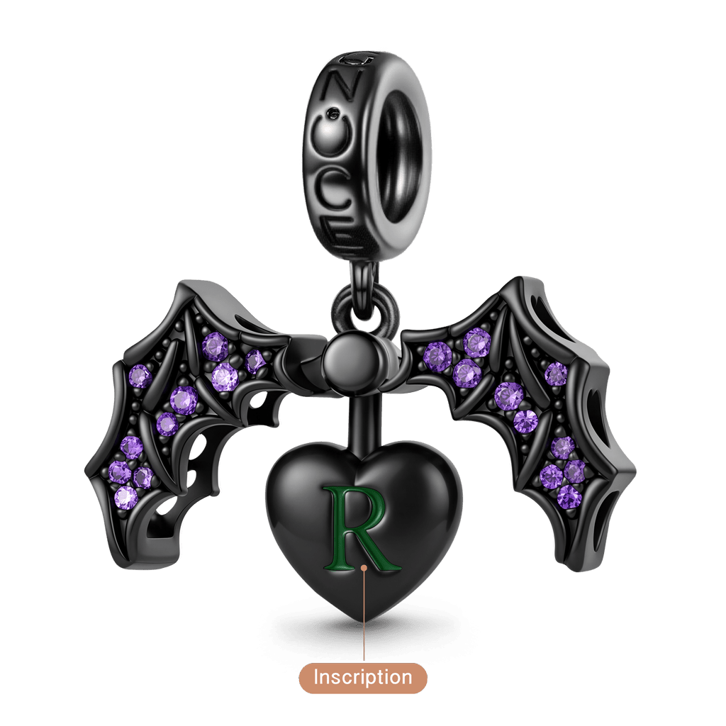 Gnoce Dark Sstyle Openable Bat & Heart Engravable Charm_5
