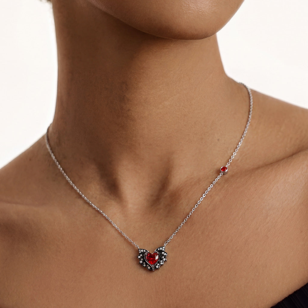 Gnoce Bat Wings & Heart Necklace Platinum-plated Silver Blend_2