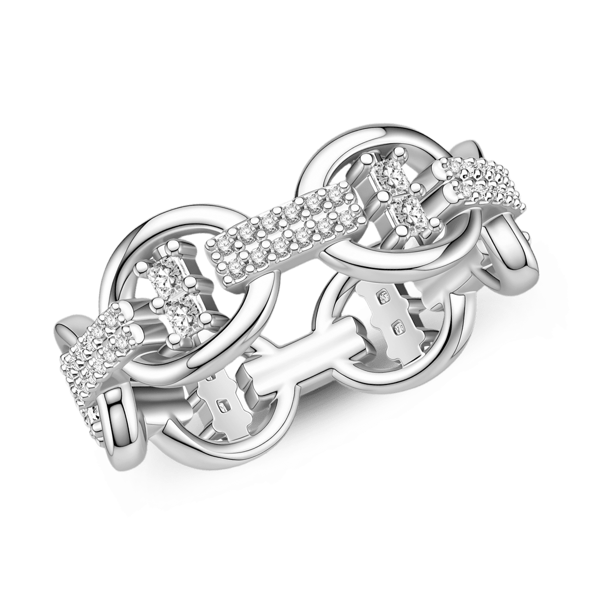 Gnoce Interlocking Geometric Cushion & Round-Cut Accent Ring Platinum-plated Silver Blend_6