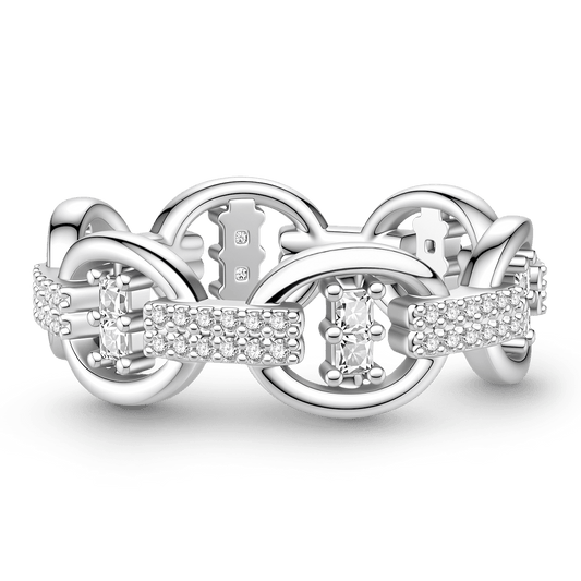 Gnoce Interlocking Geometric Cushion & Round-Cut Accent Ring Platinum-plated Silver Blend_1