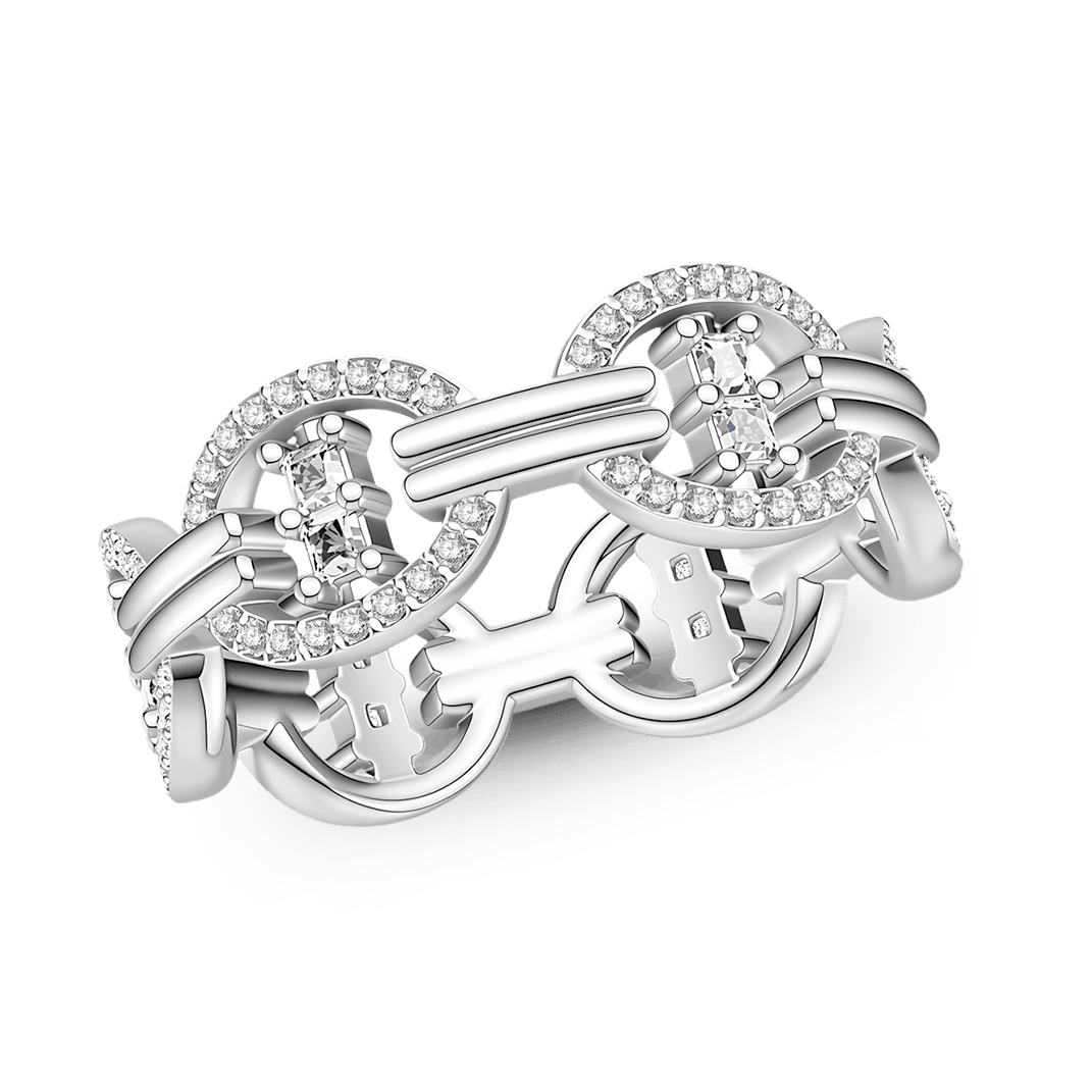 Gnoce Interlocking Geometric Cushion & Round-cut Accent Ring Platinum-plated Silver Blend_7