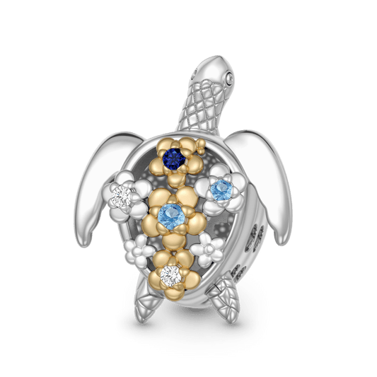 Gnoce Turtle Flower Charm Platinum-plated Silver Blend_1