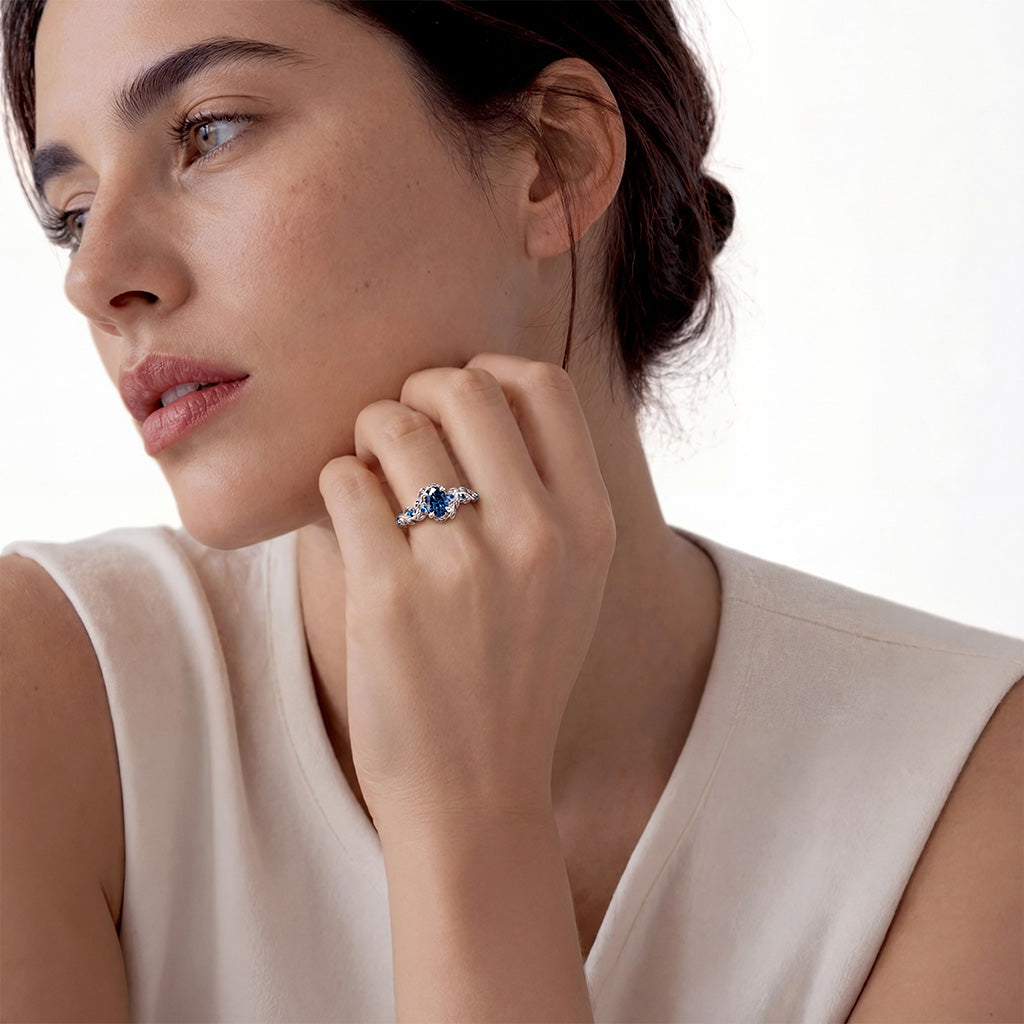 Gnoce Leaf & Vine Round-cut Blue Engagement Ring_3