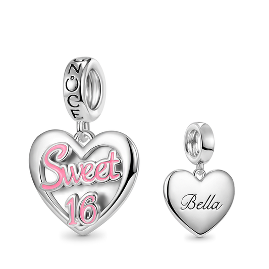 Gnoce "Sweet 16" Heart Engravable Charm Platinum-plated Silver Blend_1