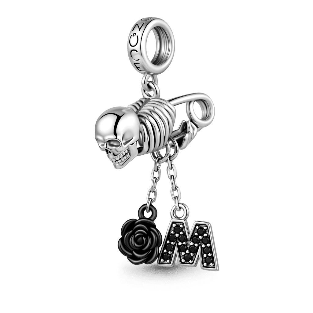 Gnoce Skull Pin Initials Engravable Dangle Charm Platinum-plated Silver Blend_1