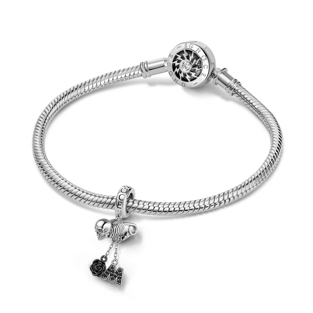 Gnoce Skull Pin Initials Engravable Dangle Charm Platinum-plated Silver Blend_3