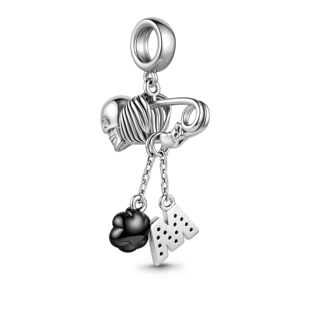 Gnoce Skull Pin Initials Engravable Dangle Charm Platinum-plated Silver Blend_6