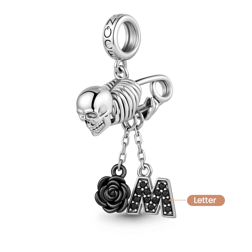 Gnoce Skull Pin Initials Engravable Dangle Charm Platinum-plated Silver Blend_4