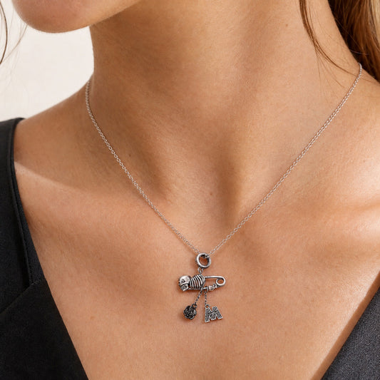 Gnoce Skull Pin Initials Engravable Dangle Charm Platinum-plated Silver Blend_2