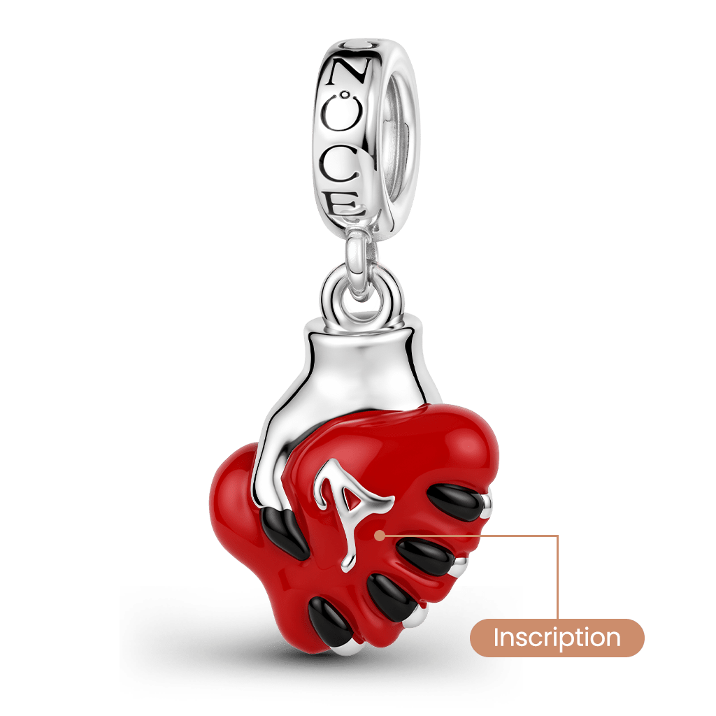 Gnoce Reaper Hand Holding Heart Initials Engravable Dangle Charm Platinum-plated Silver Blend_4