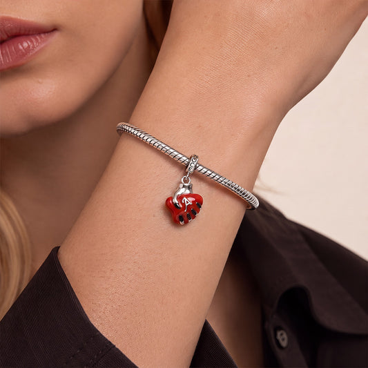 Gnoce Reaper Hand Holding Heart Initials Engravable Dangle Charm Platinum-plated Silver Blend_2