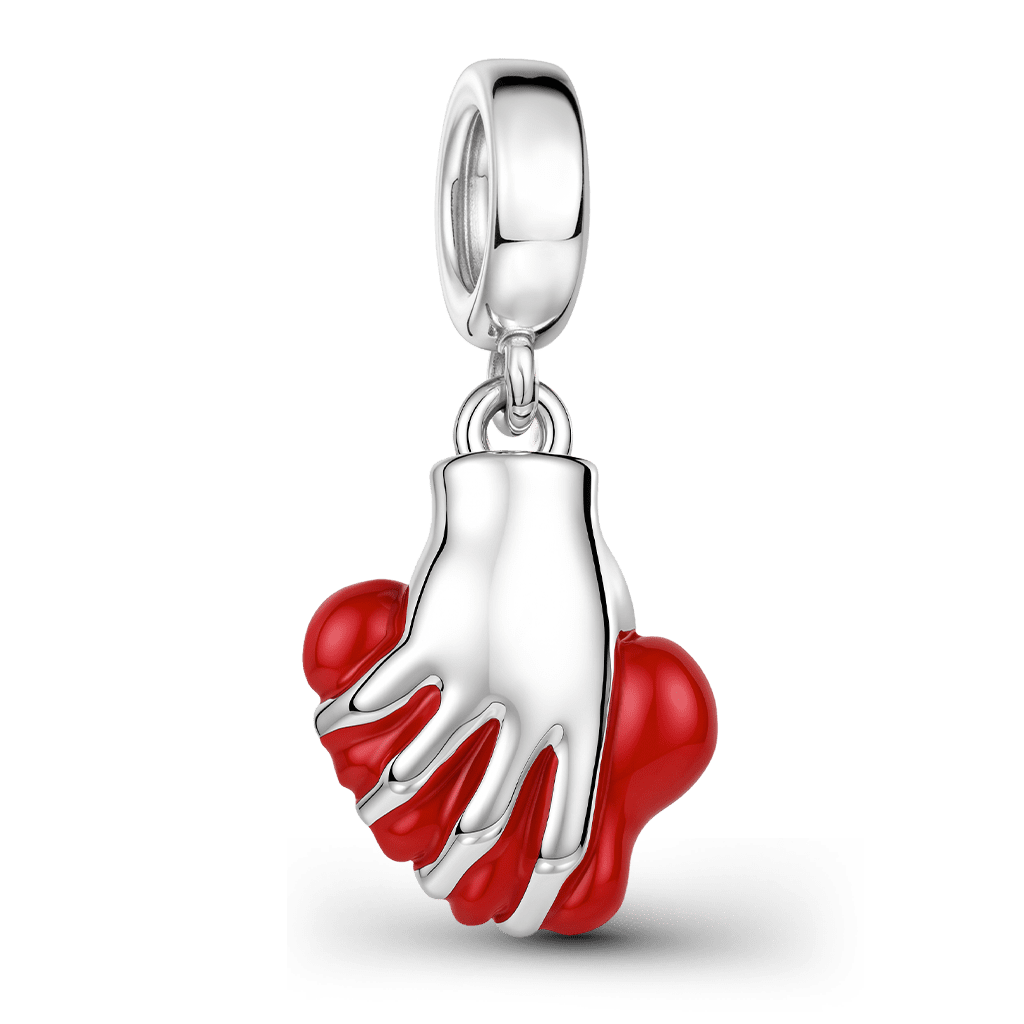 Gnoce Reaper Hand Holding Heart Initials Engravable Dangle Charm Platinum-plated Silver Blend_6