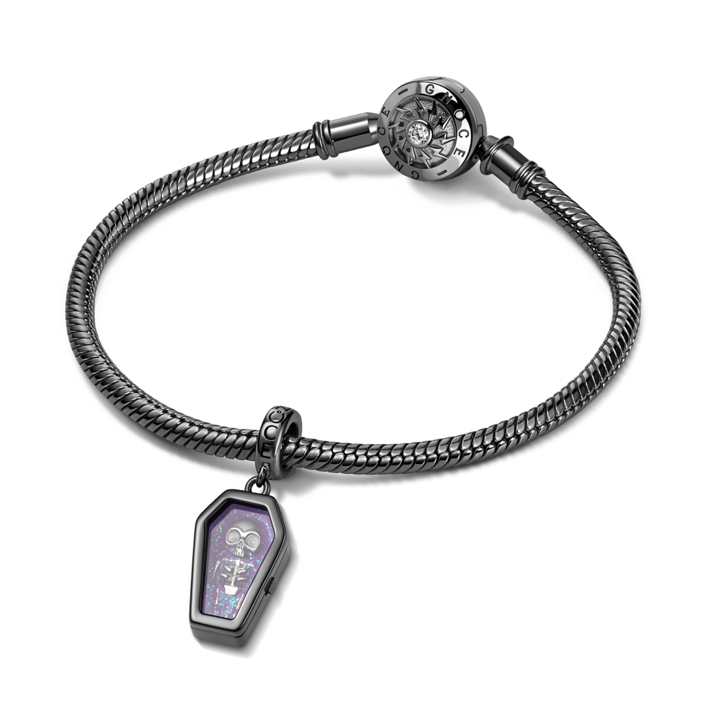 Gnoce Halloween Glow-in-the-Dark Coffin Skeleton Dangle Charm Platinum-plated Silver Blend_4