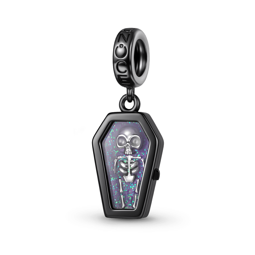 Gnoce Halloween Glow-in-the-Dark Coffin Skeleton Dangle Charm Platinum-plated Silver Blend_2
