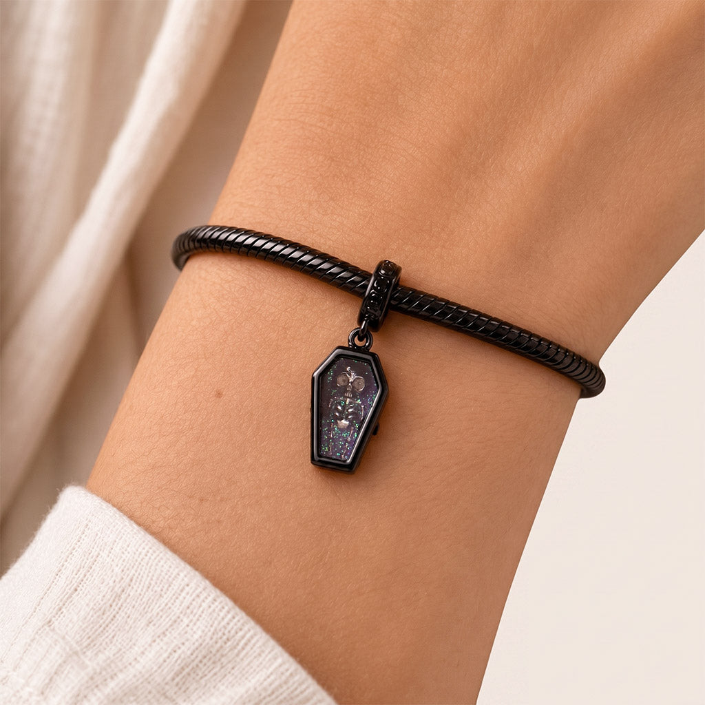 Gnoce Halloween Glow-in-the-Dark Coffin Skeleton Dangle Charm Platinum-plated Silver Blend_3