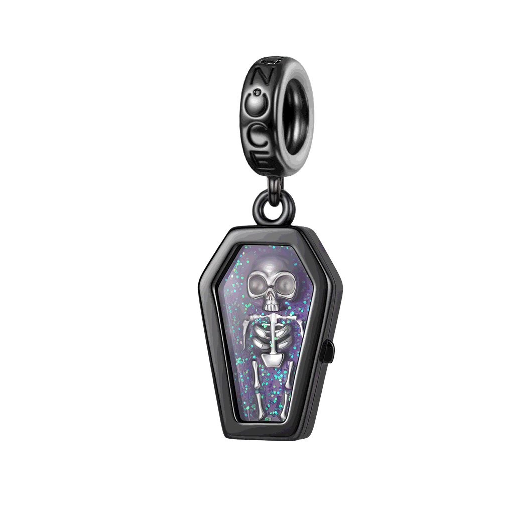 Gnoce Halloween Glow-in-the-Dark Coffin Skeleton Dangle Charm Platinum-plated Silver Blend_1