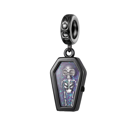 Gnoce Halloween Glow-in-the-Dark Coffin Skeleton Dangle Charm Platinum-plated Silver Blend_1