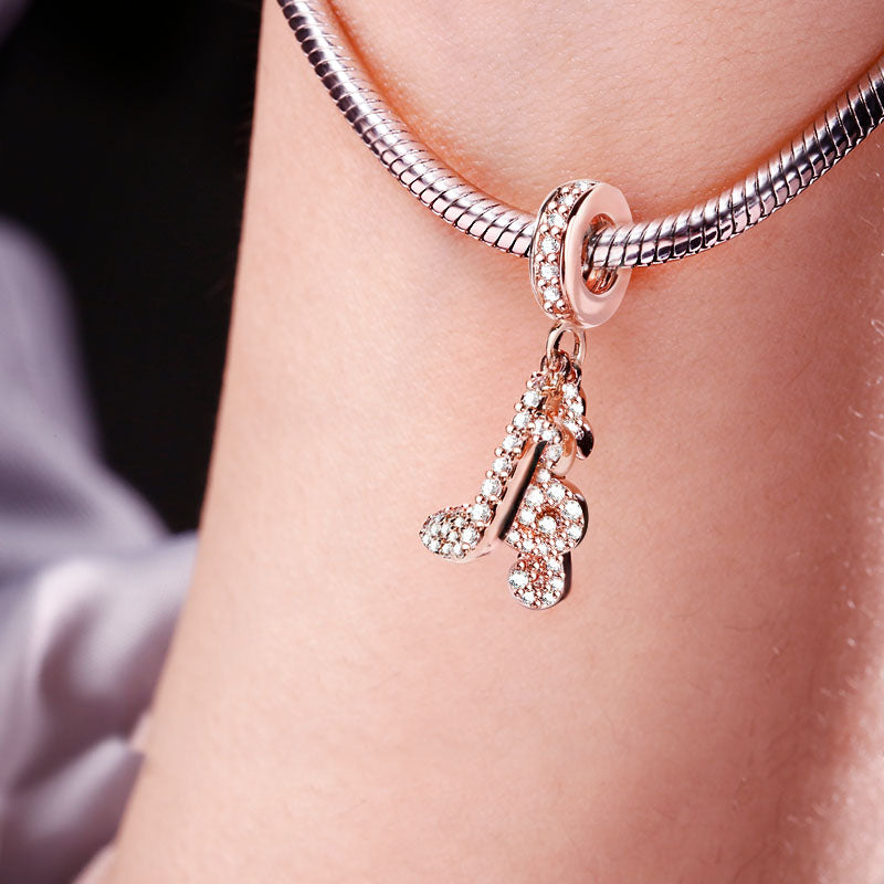 Gnoce "Music Lover" 2 Musical Note Set Pendant 925 Sterling Silver 18k Rose Gold Plated_3