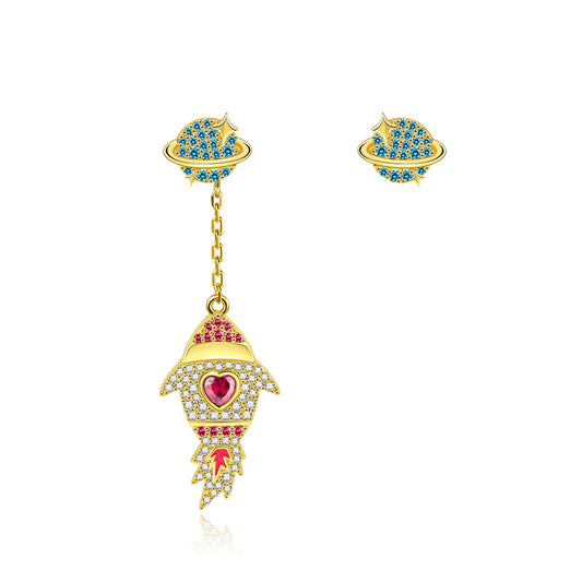 Asymmetric Rocket Dangle Earrings Sterling Silver 18k Gold Plated_1