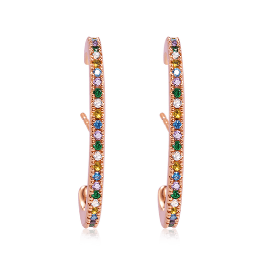 Rose Gold Ear Cuff Earrings Sterling Silver 18K Rose Gold Plated inlaid with Multicolour Stones_1