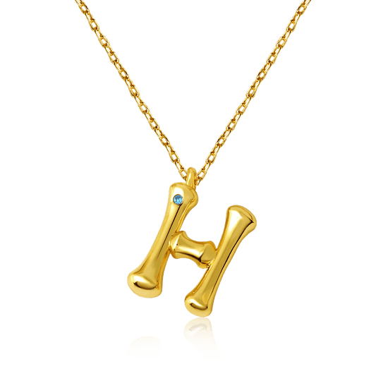 Letter H Pendant Bamboo Initial Necklace Adjustable Chain Length 18k Gold Plated 925 Sterling Silver_1