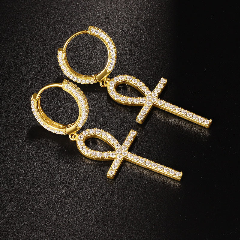Golden Ankh Men's Dangle Earring_2