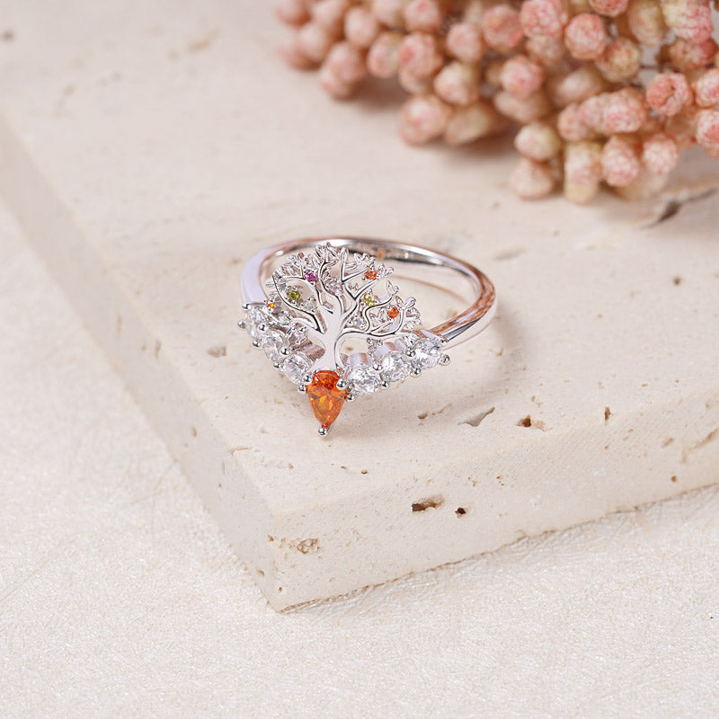 Tree of Life V Ring Sterling Silver inlaid with Ruby Mother's Day Gift_2