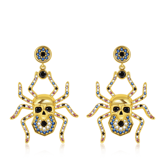 Spider Skull Earrings 18k Gold Plated 925 Sterling Silver_1